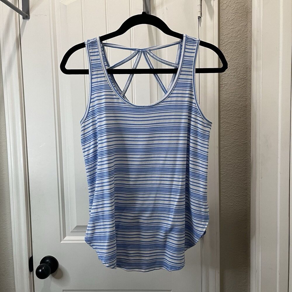 Colstory Blue White Striped Tank Top Cage Back Womens Size S Beachy Coastal